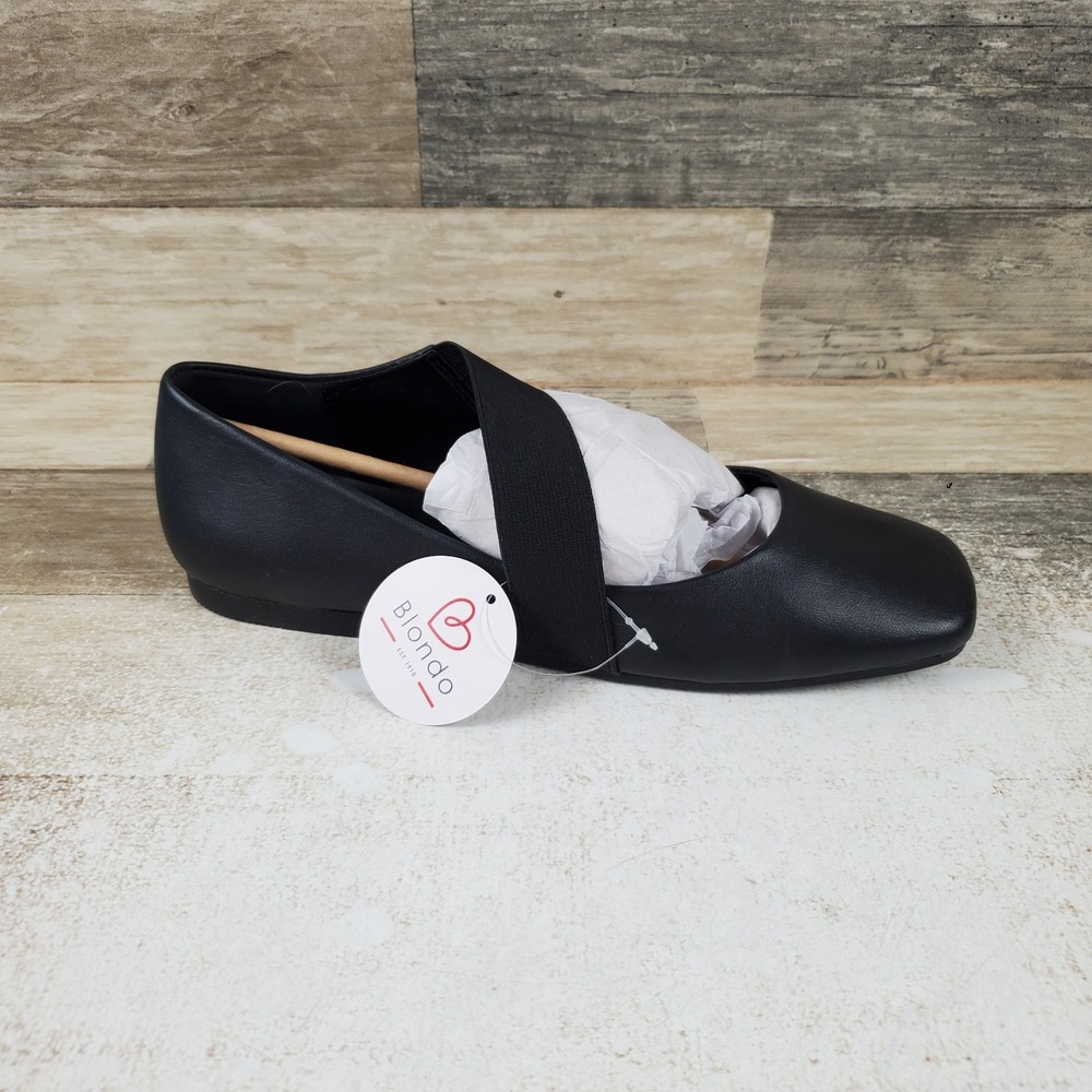 Blondo Brielle Womens Ballet Flat Sz 8.5 M Black Leather Waterproof Square Toe